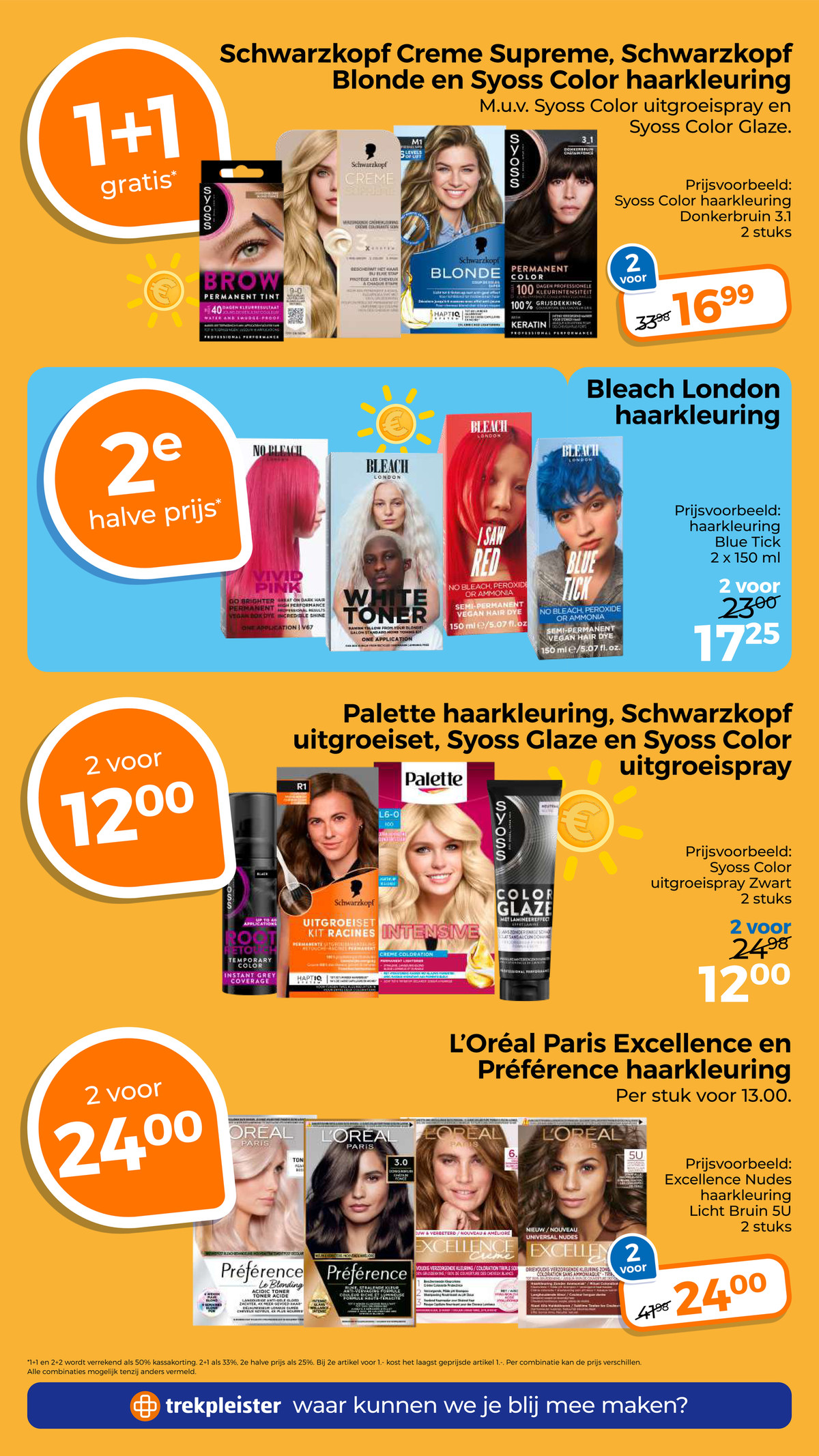 Schwarzkopf Creme Supreme, Blonde en Syoss Color haarkleuring, gemarkeerd op pagina 15 van de Trekpleister folder
