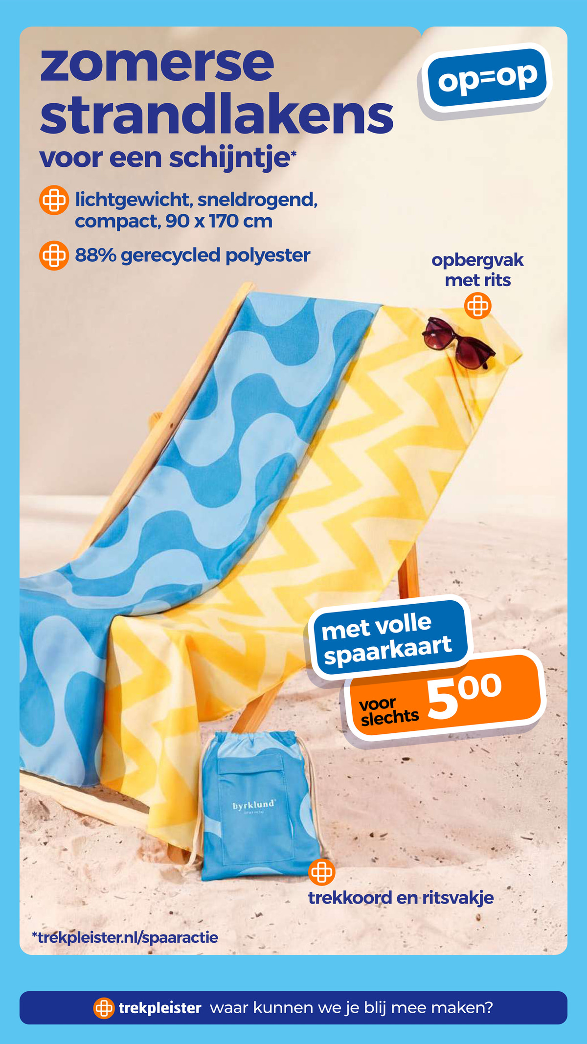 zomerse strandlakens, gemarkeerd op pagina 19 van de Trekpleister folder