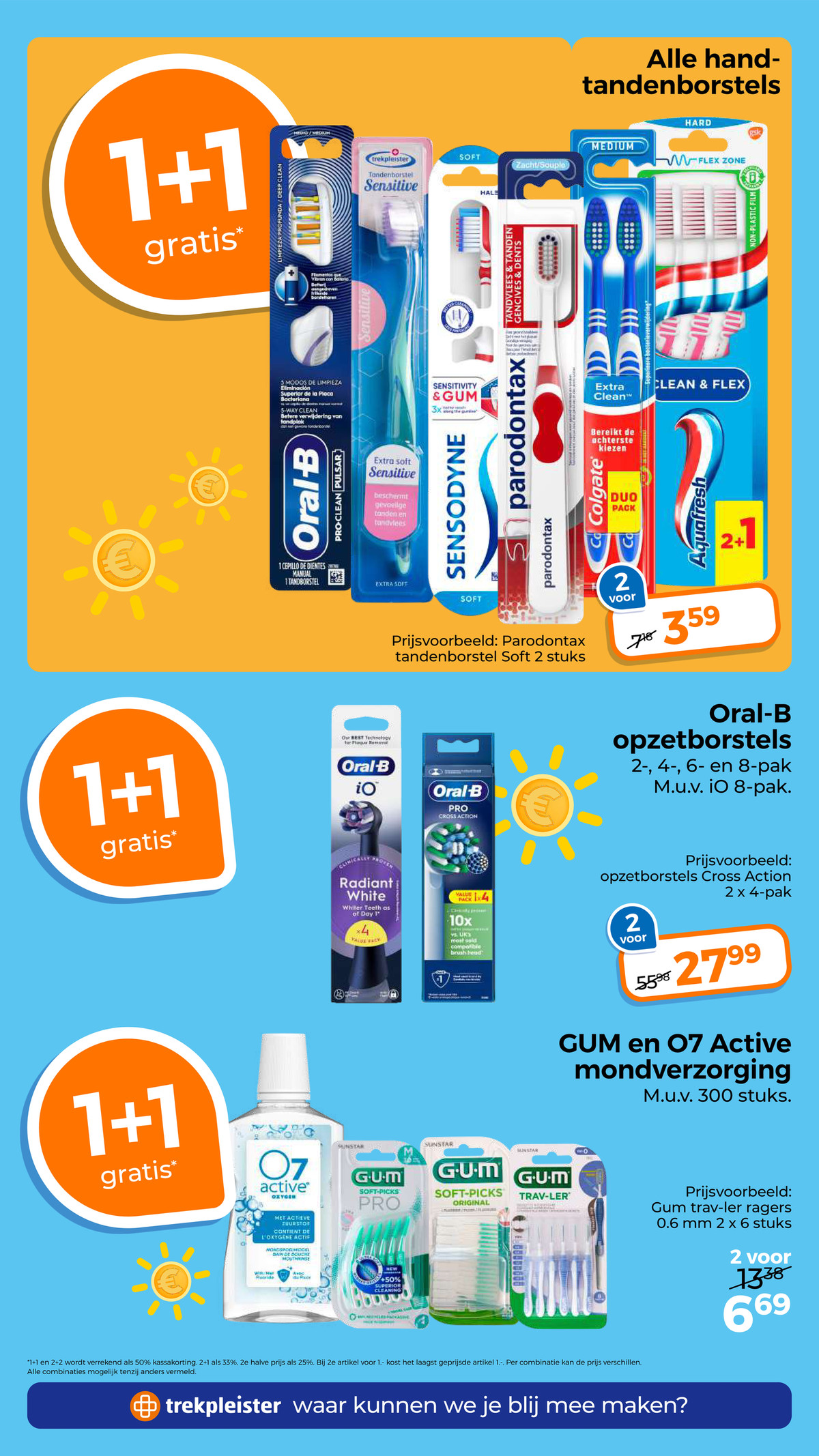 GUM en O7 Active mondverzorging, gemarkeerd op pagina 32 van de Trekpleister folder