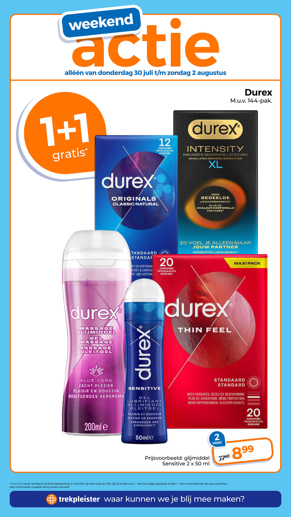 Durex producten (Originals, Intensity, Massage Gels, Thin Feel), gemarkeerd op pagina 41 van de Trekpleister folder