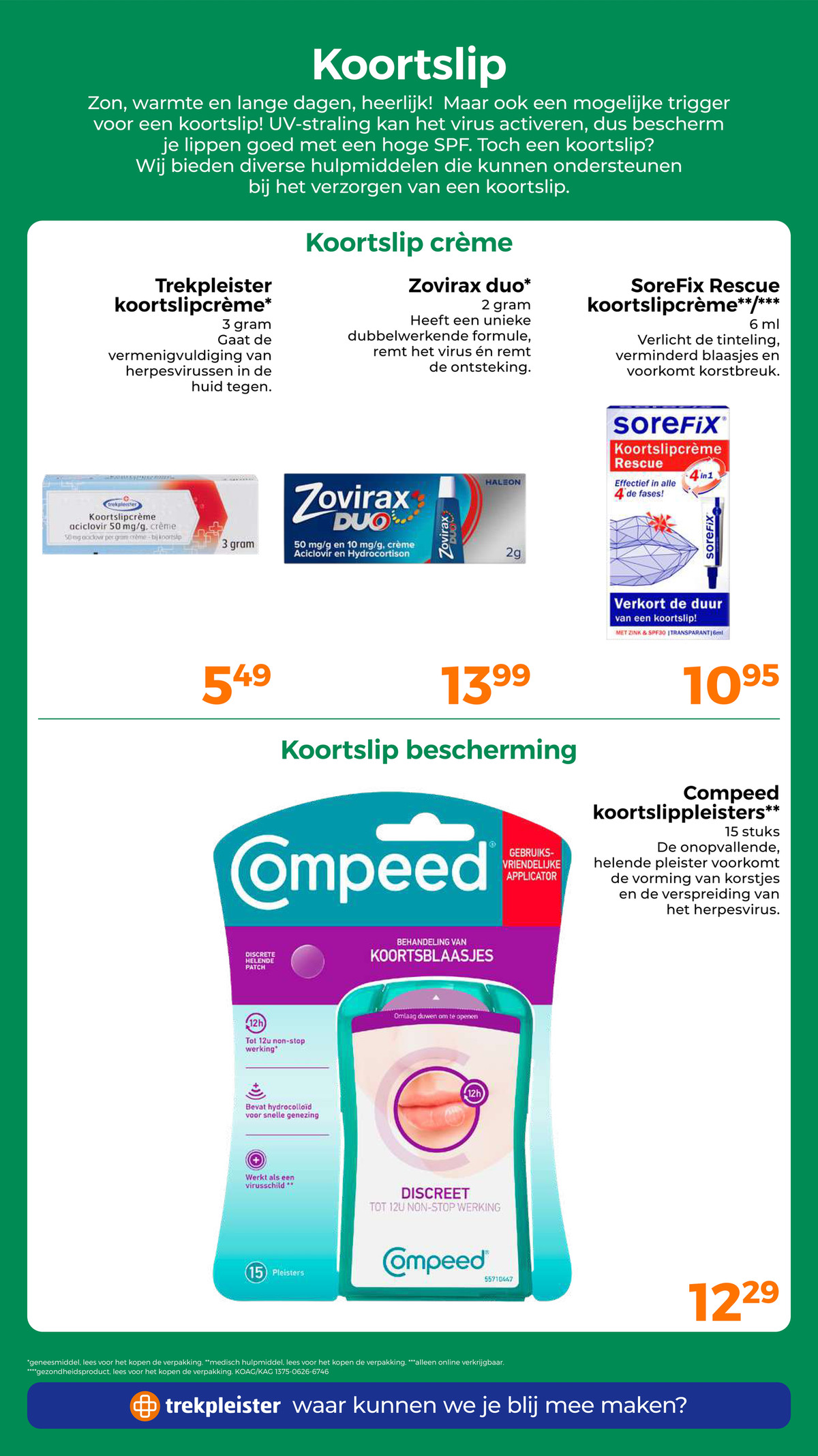 Compeed koortslippleisters, gemarkeerd op pagina 45 van de Trekpleister folder