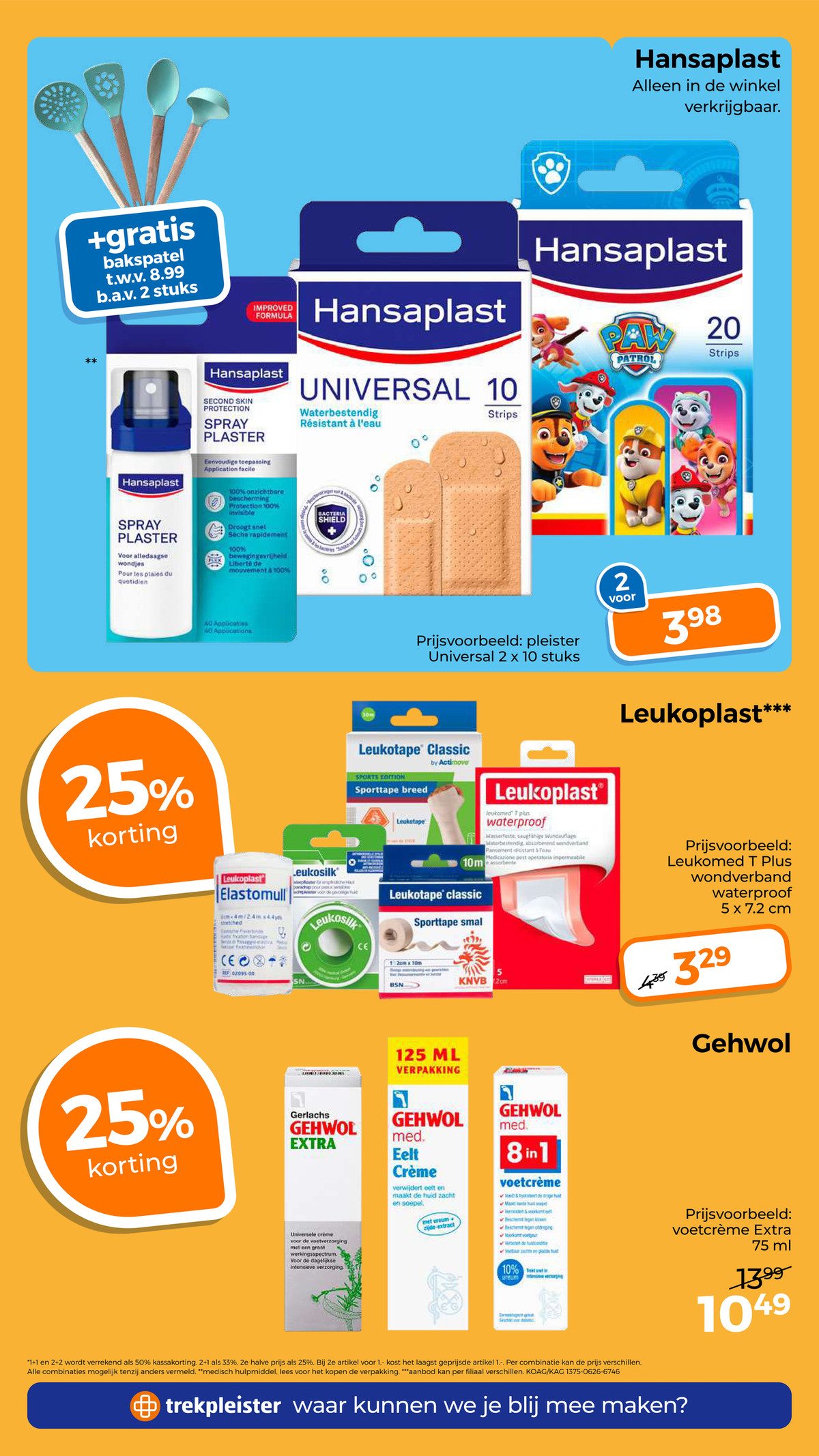 Hansaplast pleisters en spray, gemarkeerd op pagina 46 van de Trekpleister folder