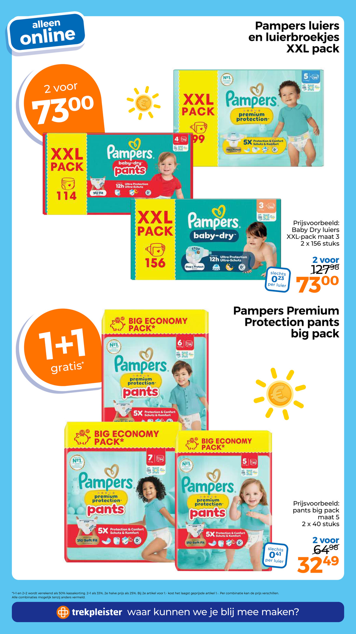 Pampers luiers en luierbroekjes XXL pack, gemarkeerd op pagina 49 van de Trekpleister folder