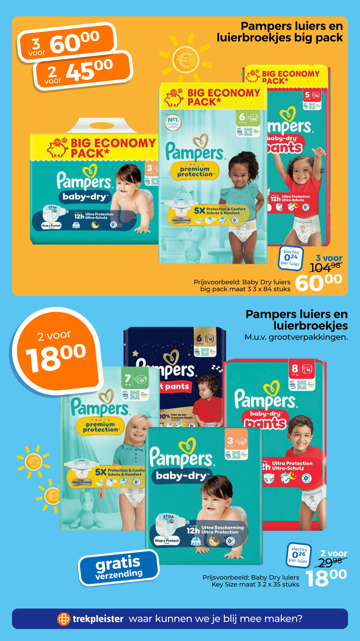 Pampers luiers en luierbroekjes, gemarkeerd op pagina 50 van de Trekpleister folder