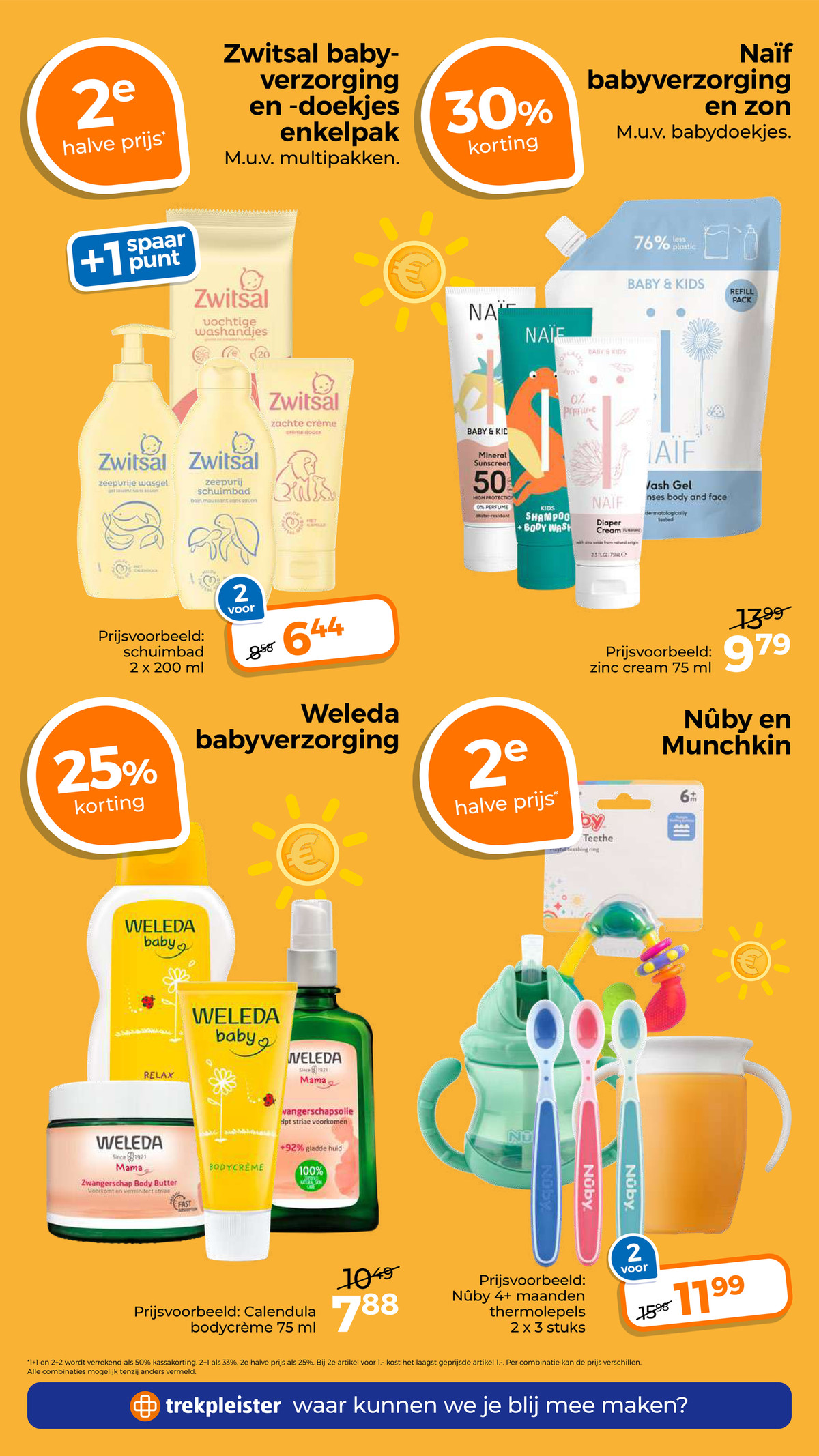 Weleda babyverzorging, gemarkeerd op pagina 54 van de Trekpleister folder