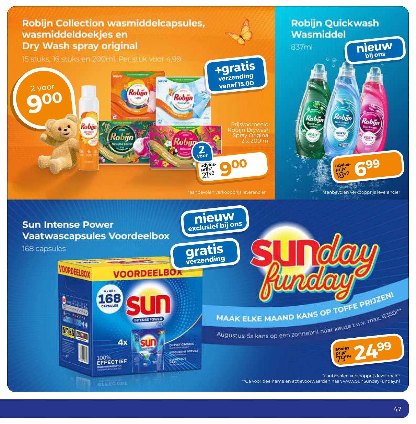 Robijn Quickwash Wasmiddel, gemarkeerd op pagina 55 van de Trekpleister folder