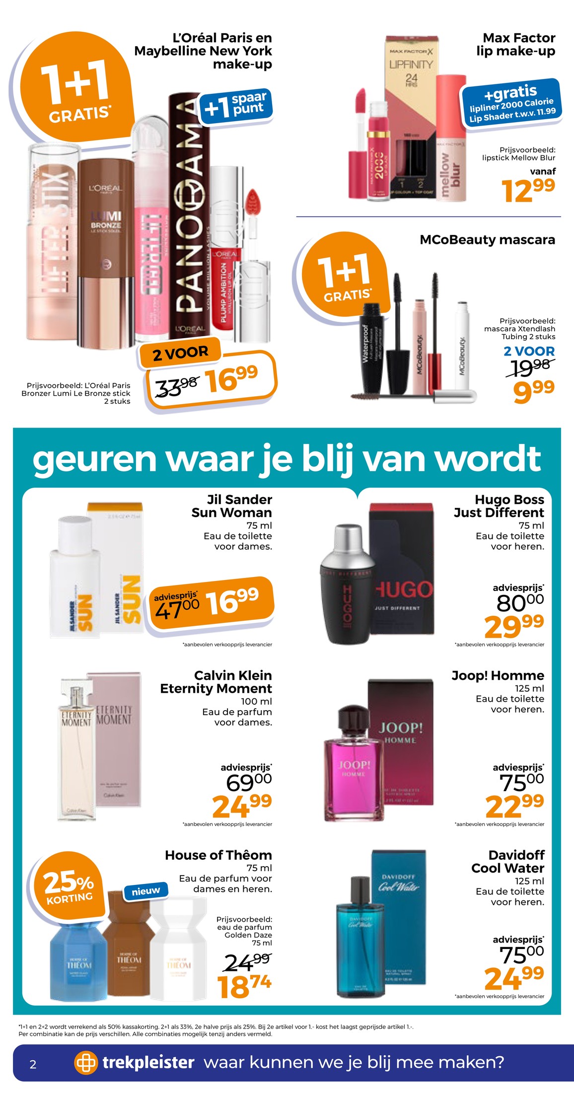 L'Oréal Paris en Maybelline New York make-up, gemarkeerd op pagina 2 van de Trekpleister folder