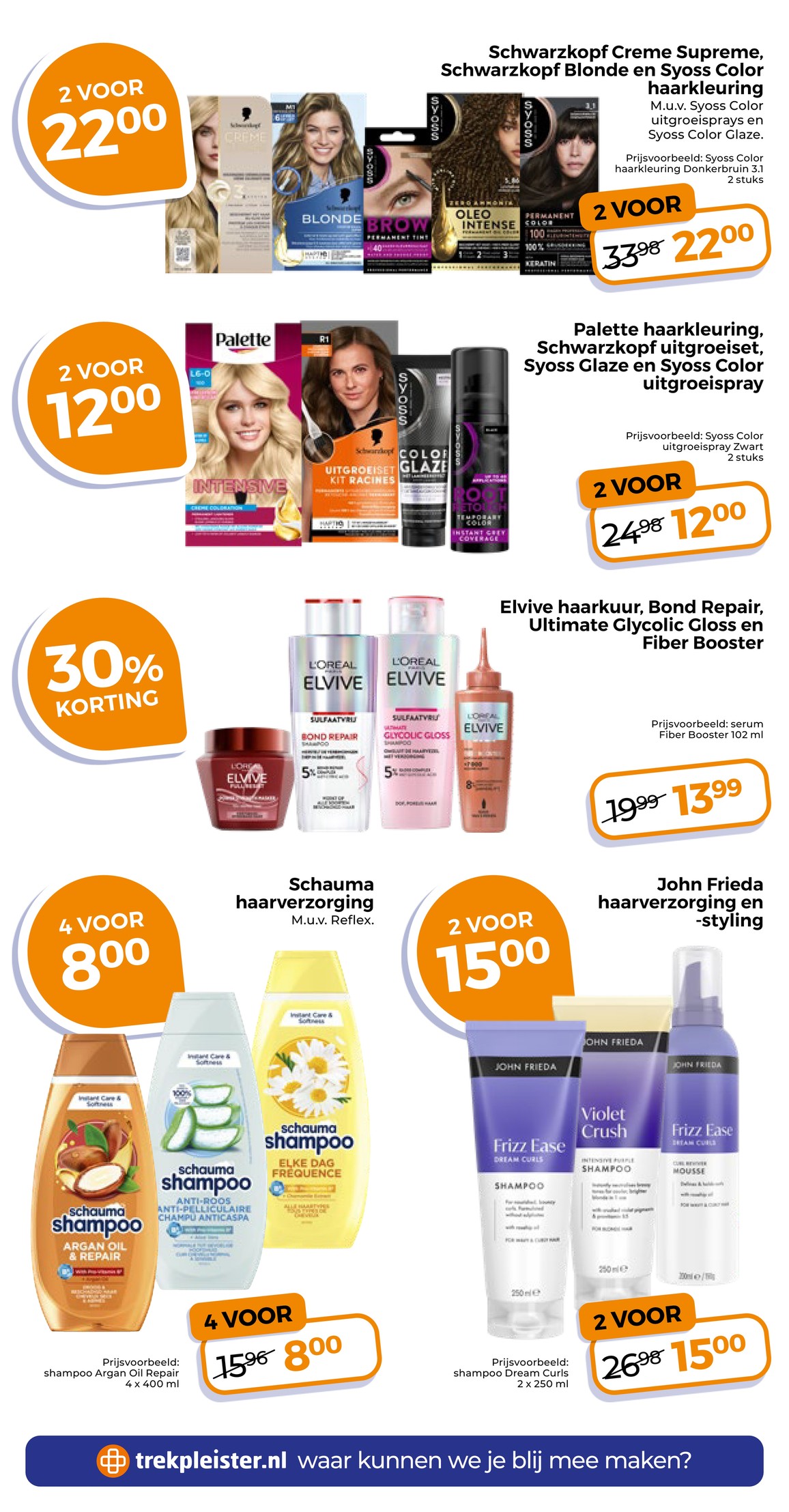 John Frieda haarverzorging en -styling, gemarkeerd op pagina 5 van de Trekpleister folder