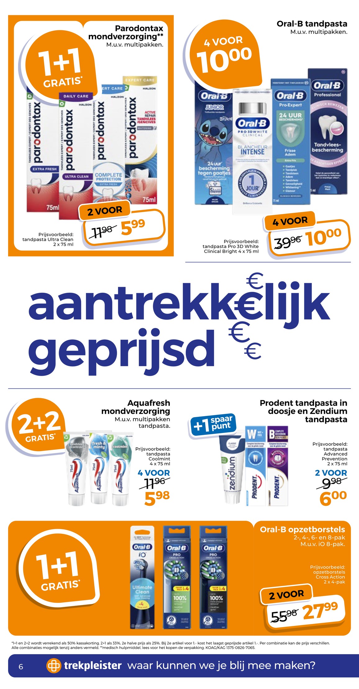 Oral-B tandpasta, gemarkeerd op pagina 8 van de Trekpleister folder