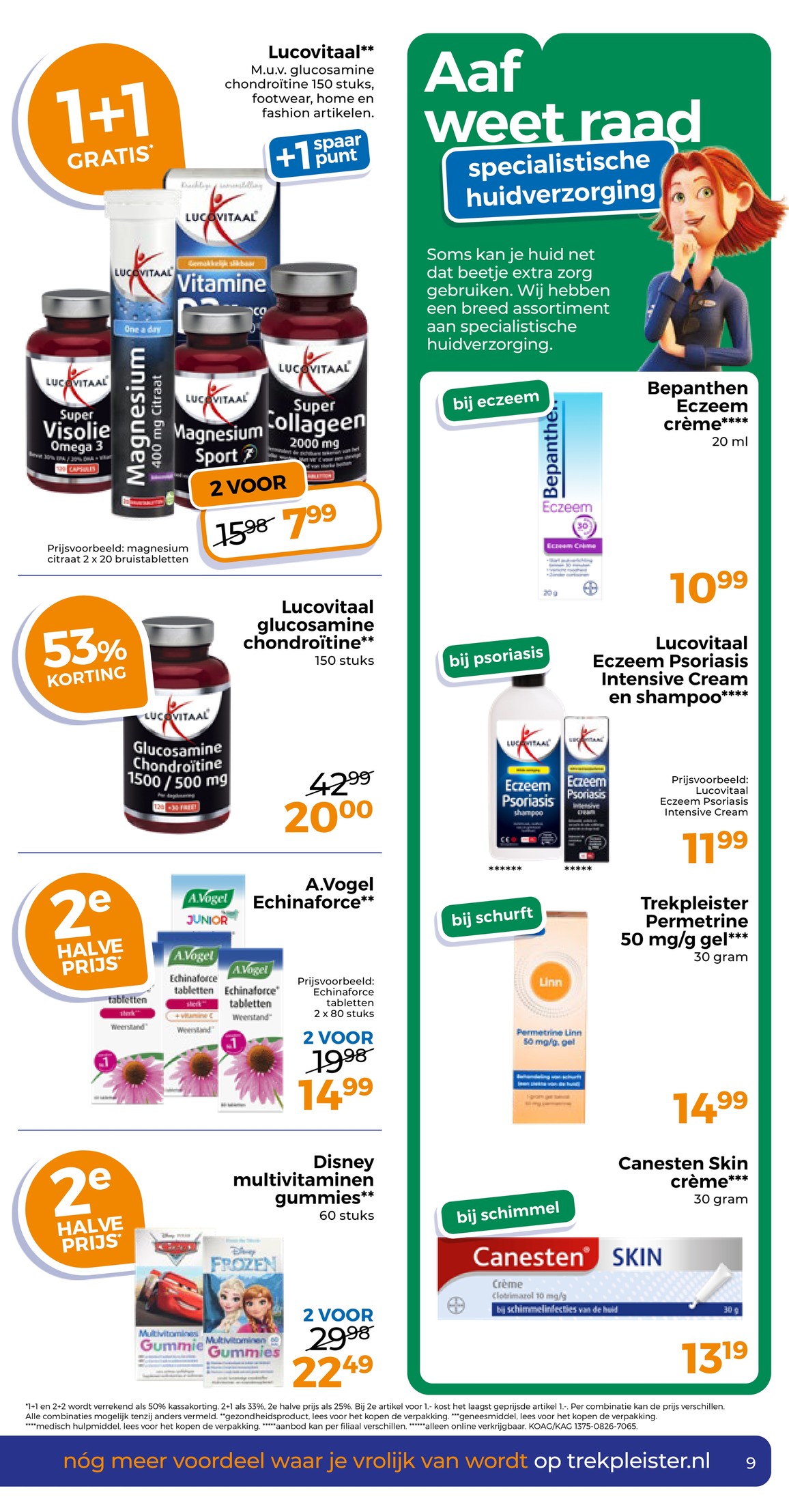 Diverse supplementen (Magnesium, Visolie, Collageen), gemarkeerd op pagina 13 van de Trekpleister folder