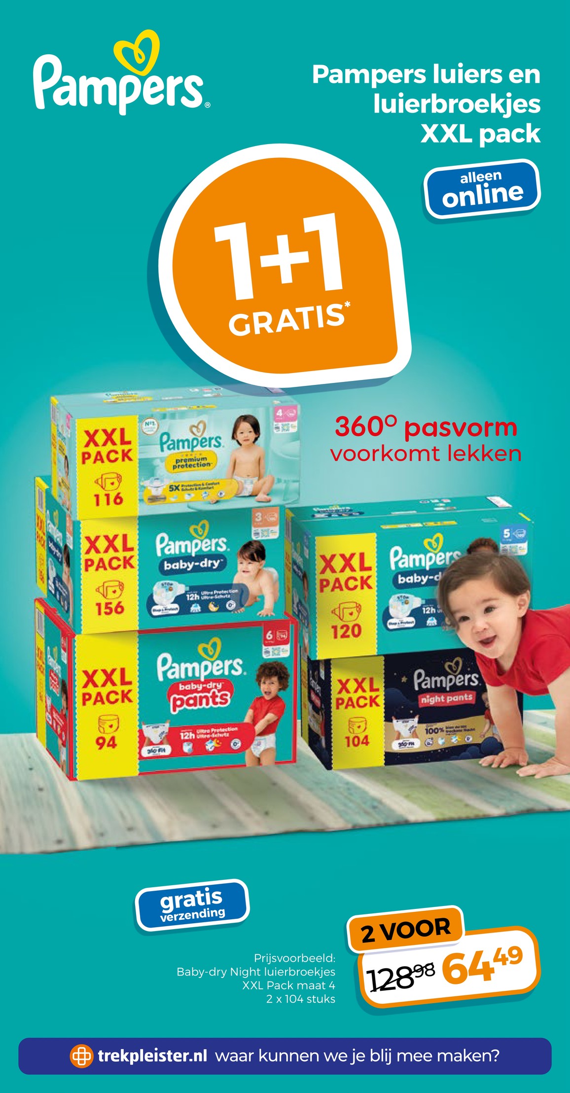 Pampers luiers en luierbroekjes XXL pack, gemarkeerd op pagina 21 van de Trekpleister folder