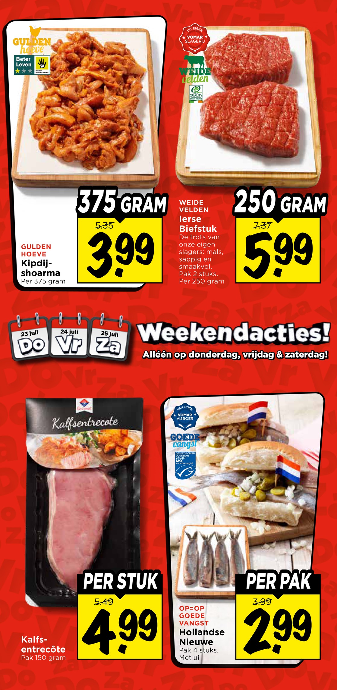 Gulden Hoeve Kipdij-shoarma, gemarkeerd op pagina 5 van de Vomar folder