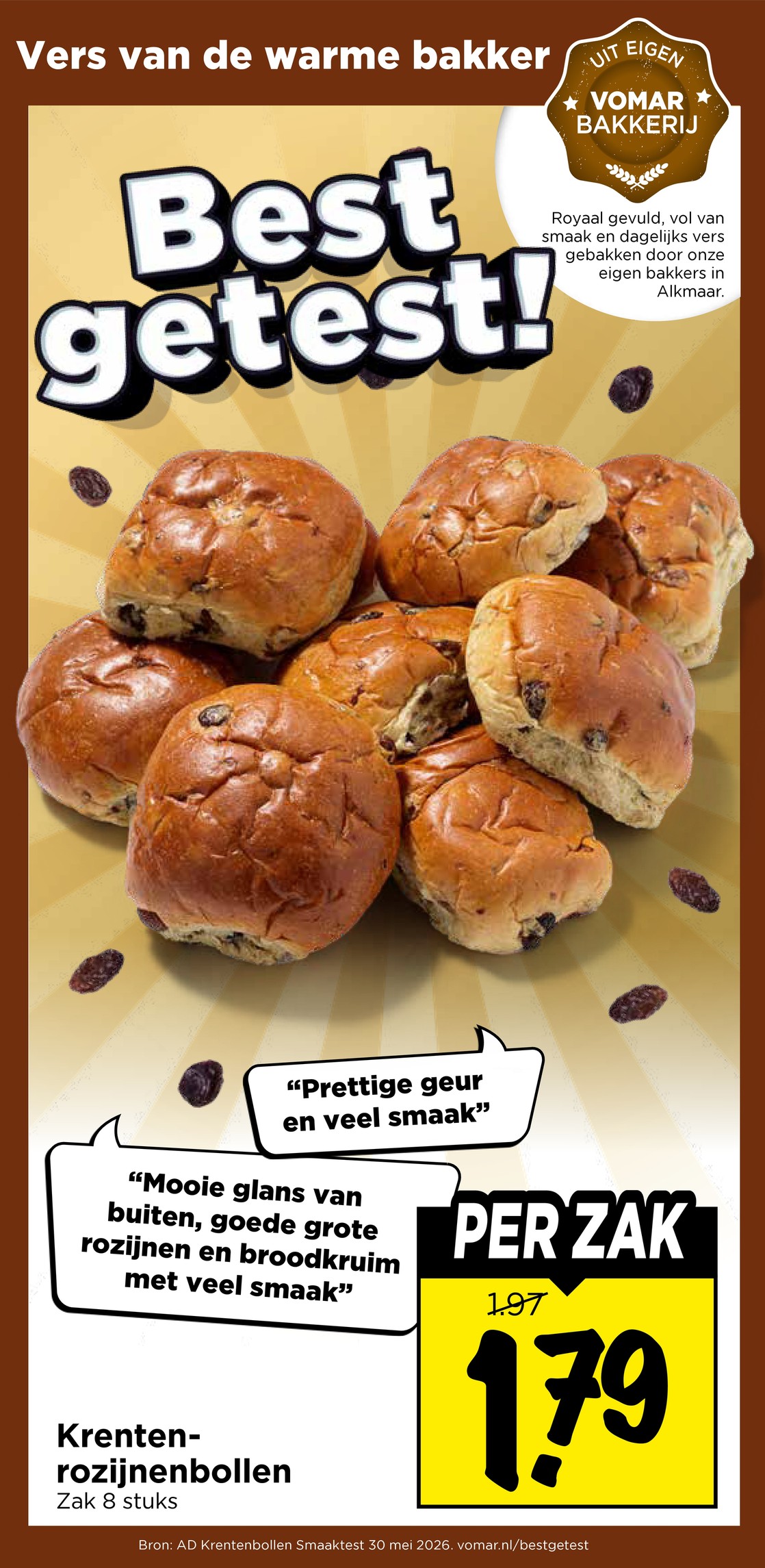 Krenten-rozijnenbollen, gemarkeerd op pagina 20 van de Vomar folder