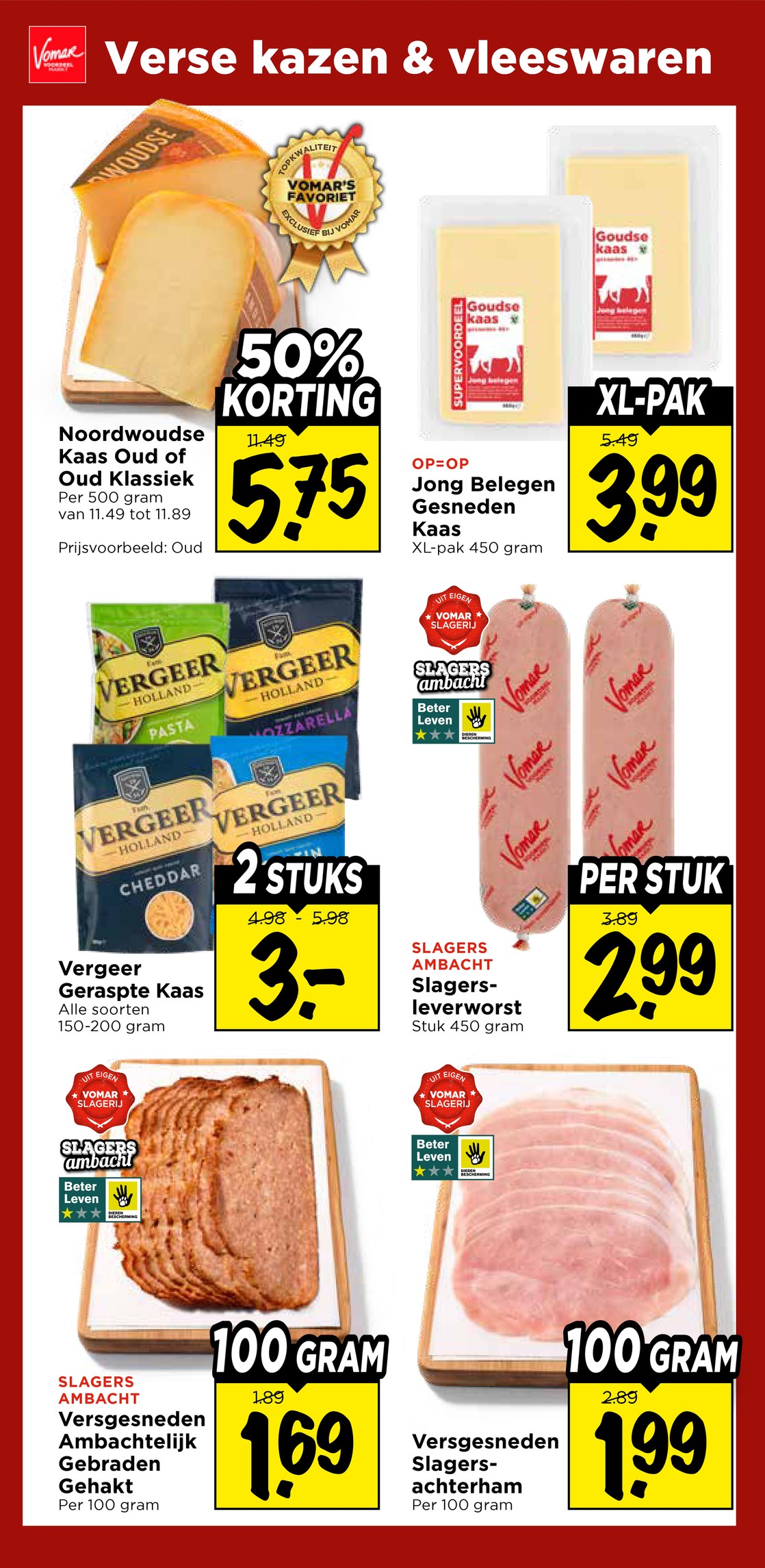 Vergeer Geraspte Kaas, gemarkeerd op pagina 23 van de Vomar folder