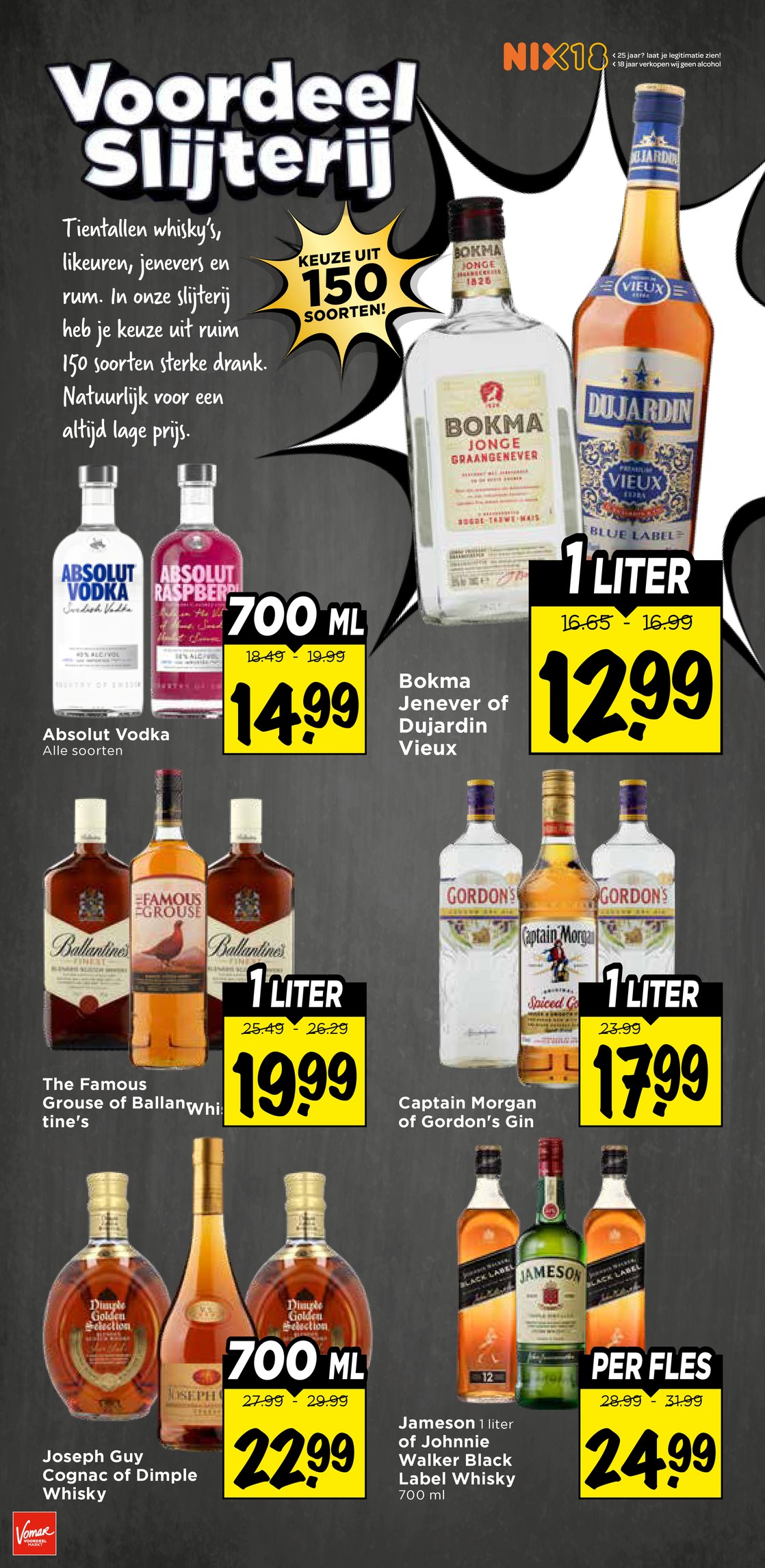 Jameson of Johnnie Walker Black Label Whisky, gemarkeerd op pagina 33 van de Vomar folder