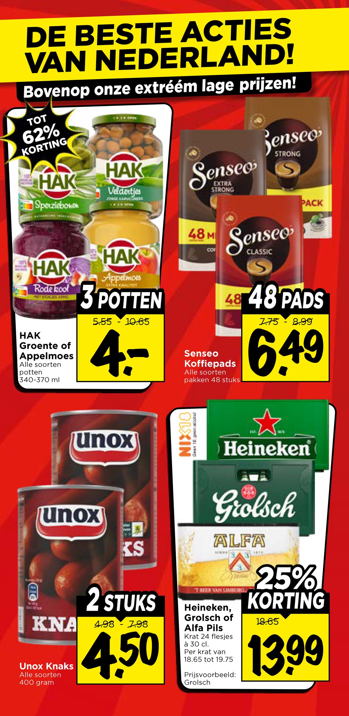 Heineken, Grolsch of Alfa Pils, gemarkeerd op pagina 5 van de Vomar folder