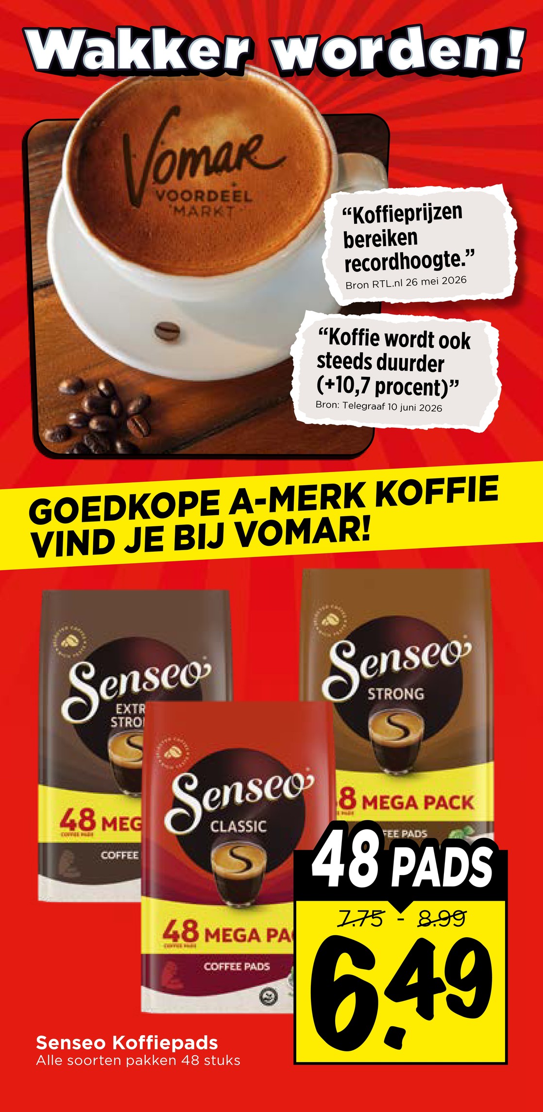 Senseo Koffiepads, gemarkeerd op pagina 19 van de Vomar folder