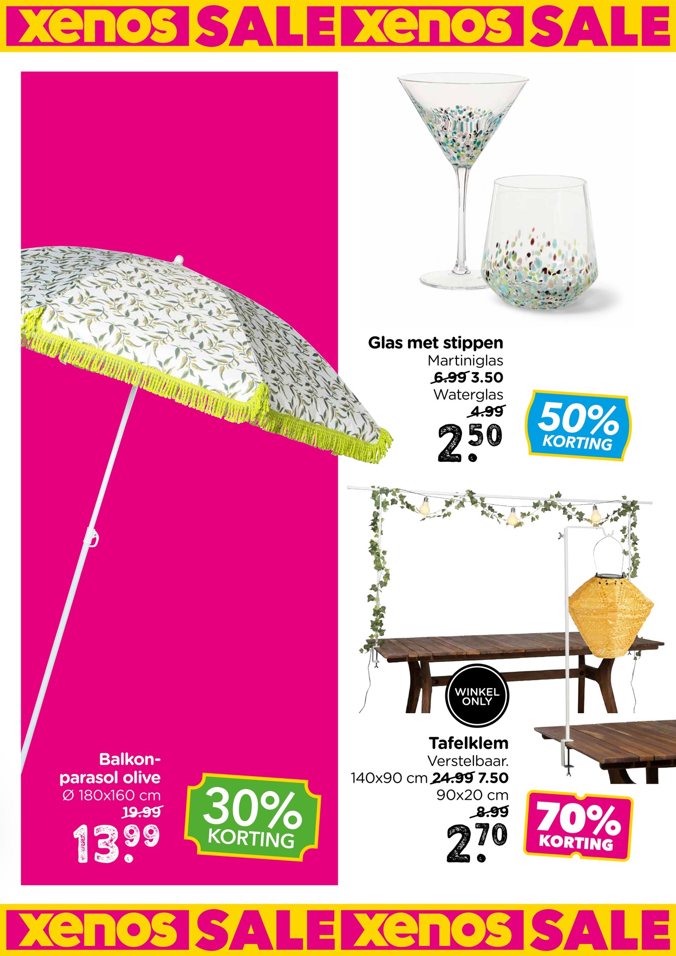 Balkon-parasol olive, gemarkeerd op pagina 3 van de Xenos folder