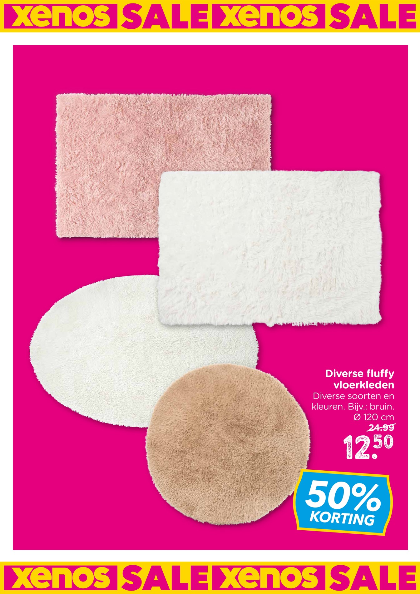 Diverse fluffy vloerkleden, gemarkeerd op pagina 10 van de Xenos folder