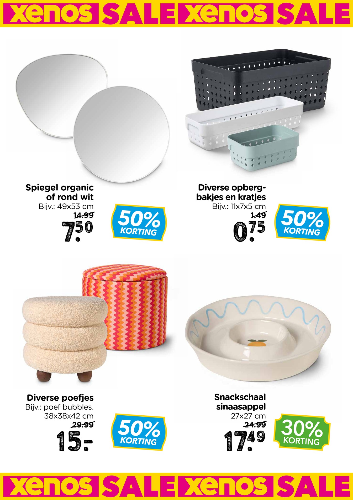 Diverse poefjes (o.a. poef bubbles), gemarkeerd op pagina 15 van de Xenos folder