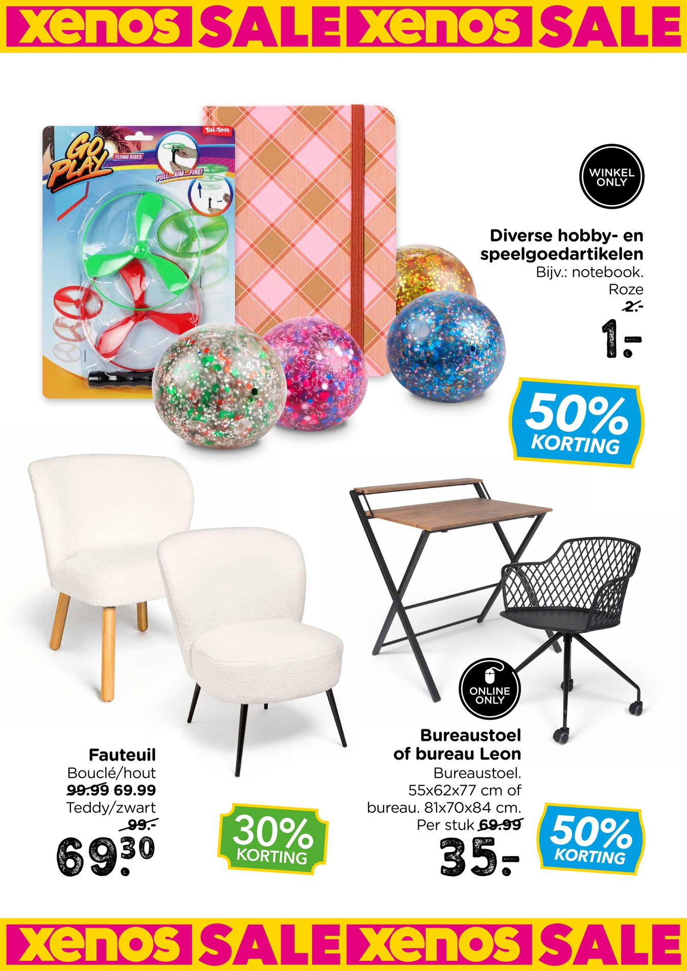 Fauteuil Bouclé/hout, gemarkeerd op pagina 27 van de Xenos folder