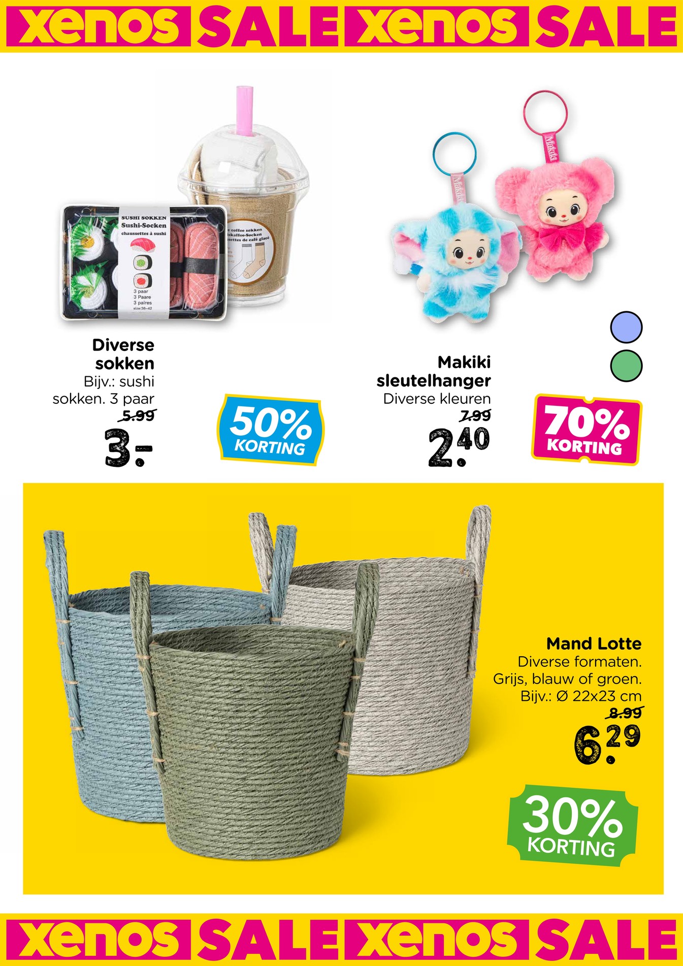 Diverse sokken, gemarkeerd op pagina 30 van de Xenos folder