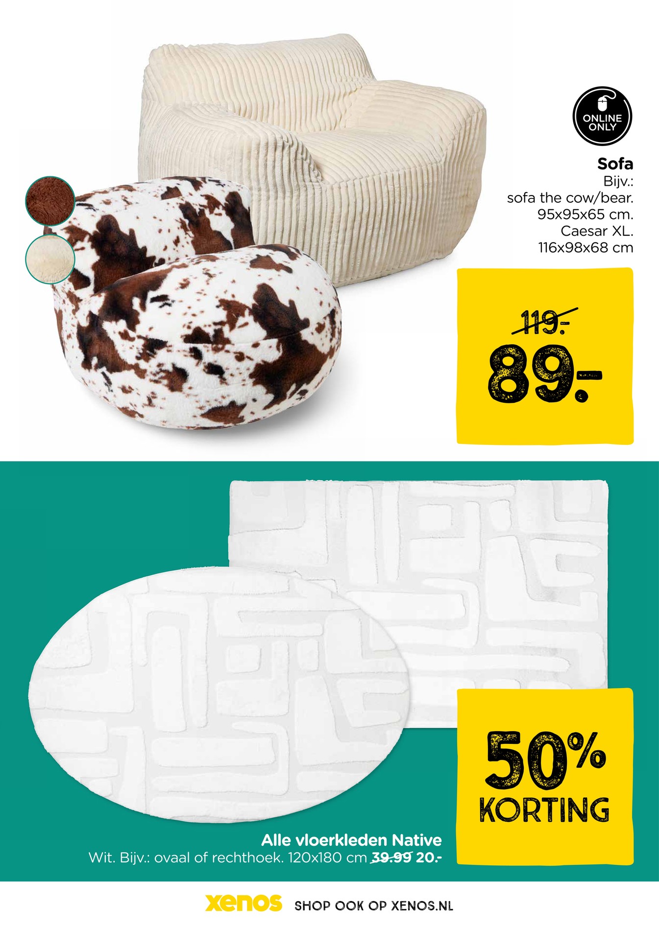 Sofa the cow/bear / Caesar XL, gemarkeerd op pagina 9 van de Xenos folder