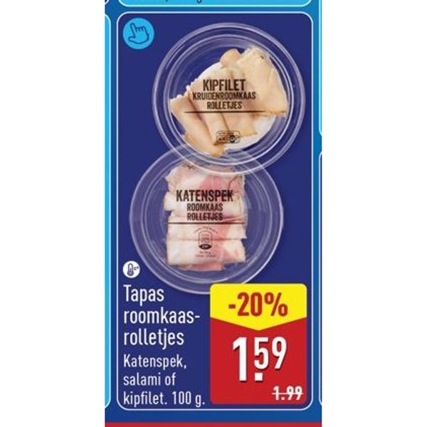 Tapas roomkaas-rolletjes (katenspek, salami of kipfilet)