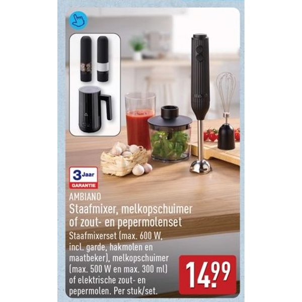 Staafmixer, melkopschuimer of zout- en pepermolenset
