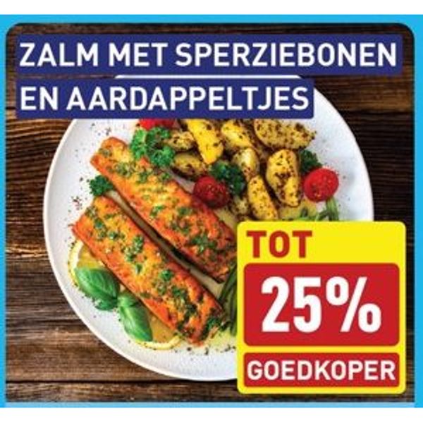 Zalm met sperziebonen en aardappeltjes