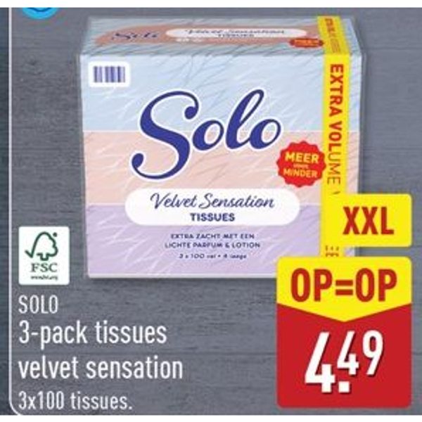 Solo 3-pack tissues velvet sensation