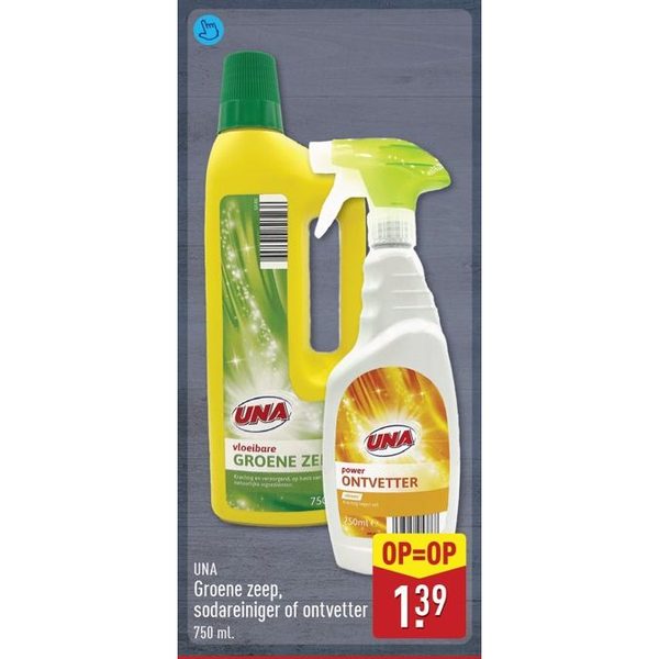 Una Groene zeep, sodareiniger of ontvetter