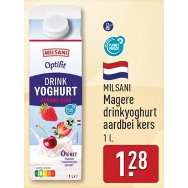Milsani Magere drinkyoghurt aardbei kers