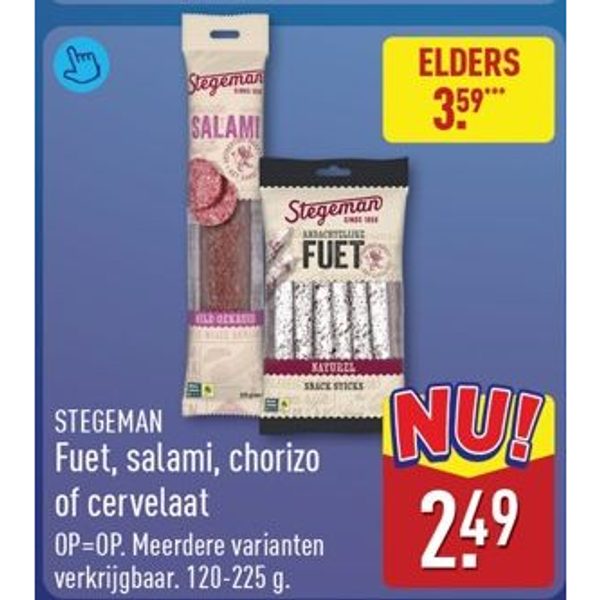 Stegeman Fuet, salami, chorizo of cervelaat