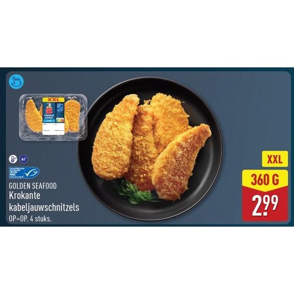GOLDEN SEAFOOD Krokante kabeljauwschnitzels