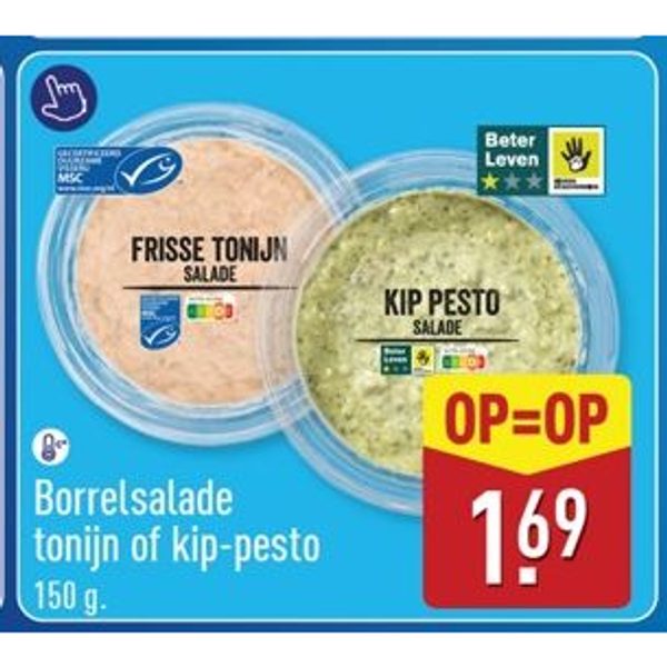 Borrelsalade tonijn of kip-pesto