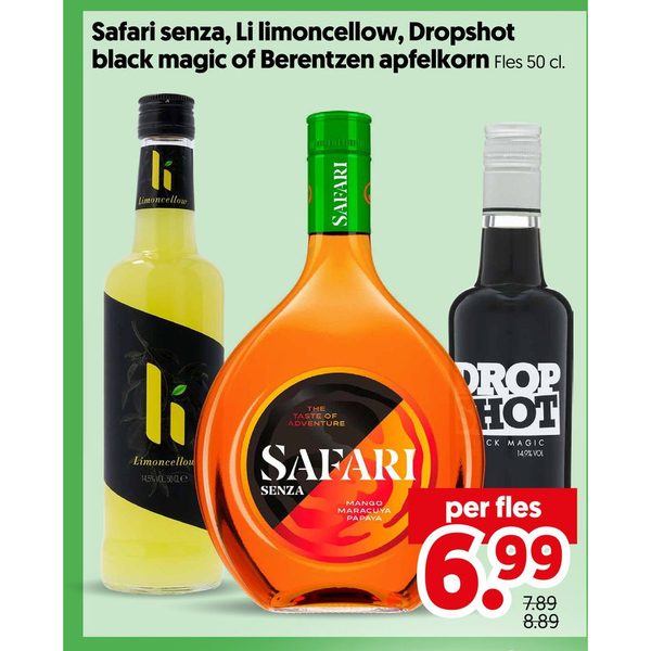 Safari senza, Li limoncellow, Dropshot black magic of Berentzen apfelkorn