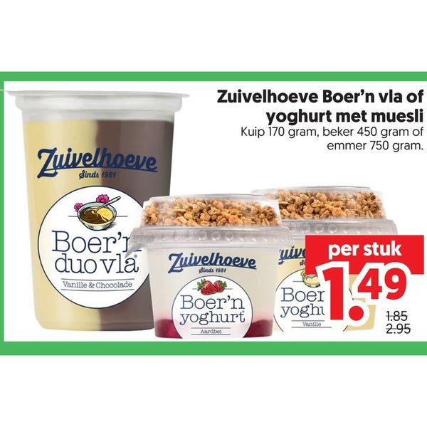 Zuivelhoeve Boer'n vla of yoghurt met muesli
