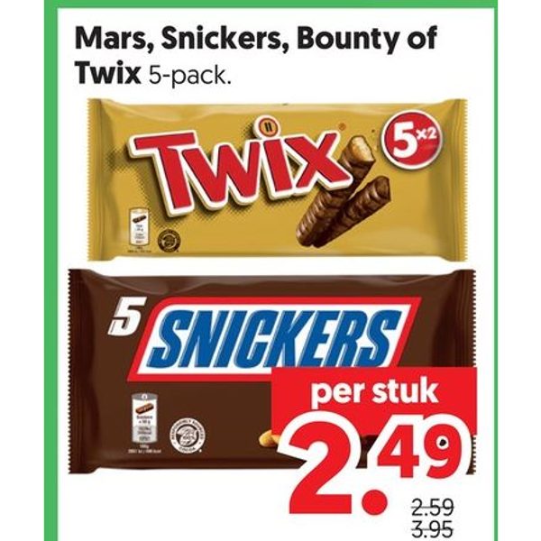 Mars, Snickers, Bounty of Twix 5-pack