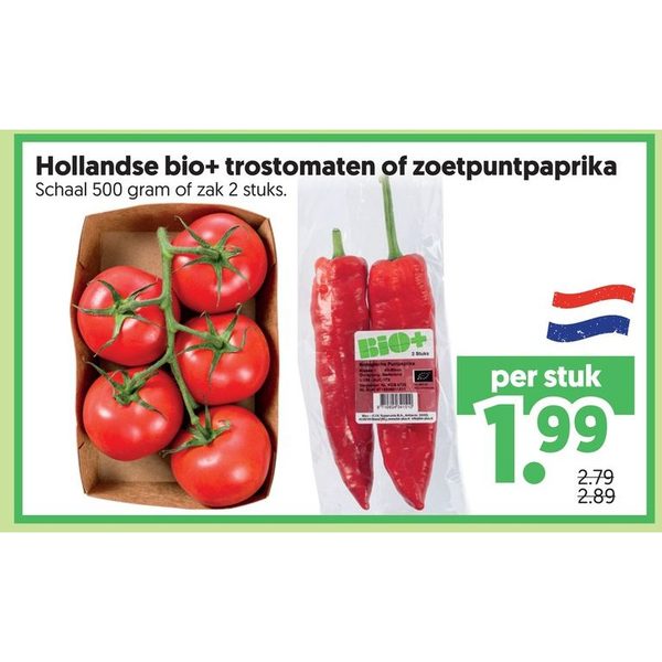 Hollandse bio+ trostomaten of zoetpuntpaprika