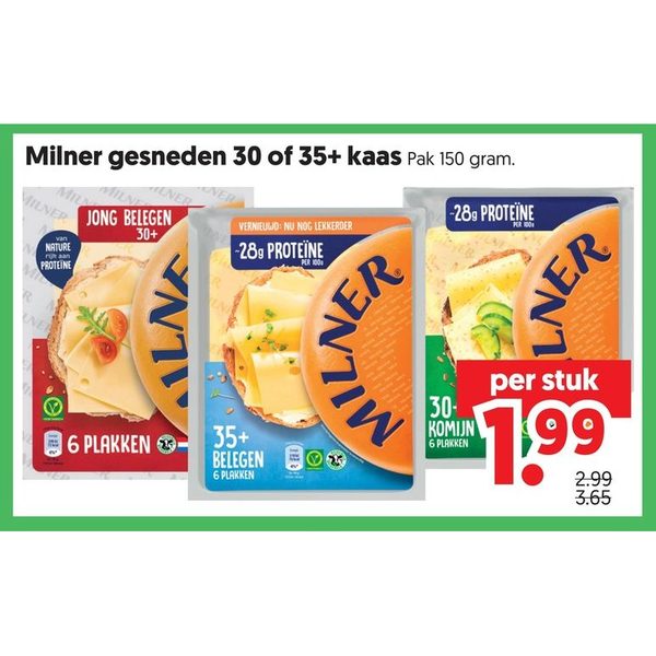 Milner gesneden 30 of 35+ kaas