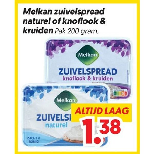 Zuivelspread naturel of knoflook & kruiden