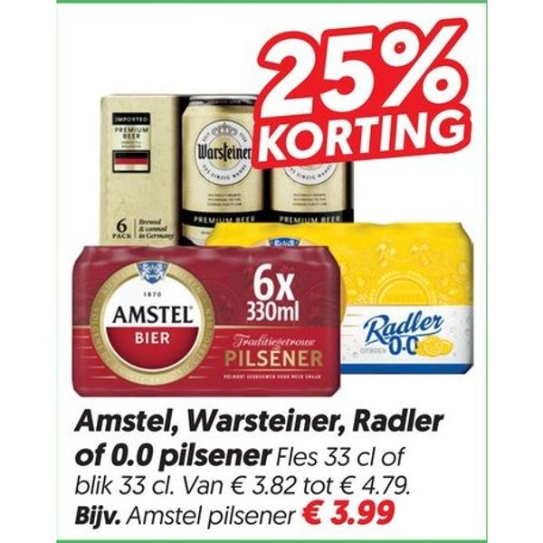Amstel, Warsteiner, Radler of 0.0 pilsener