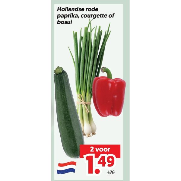 Hollandse rode paprika, courgette of bosui