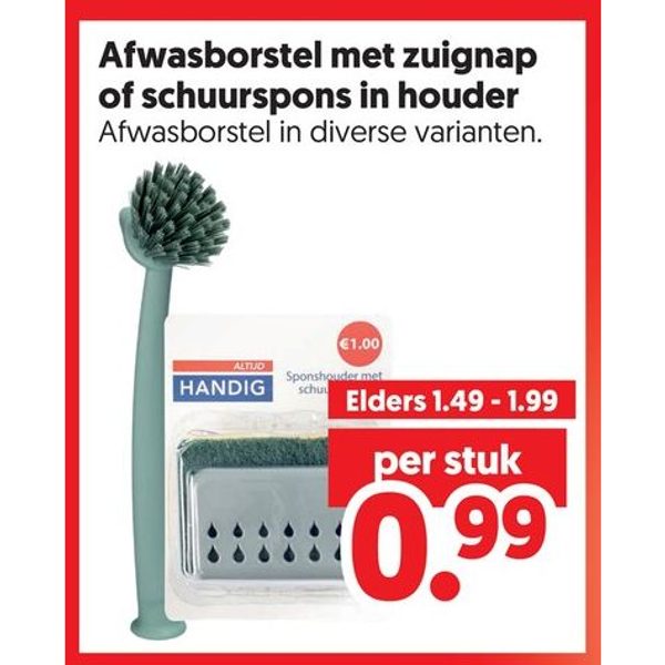 Afwasborstel met zuignap of schuurspons in houder