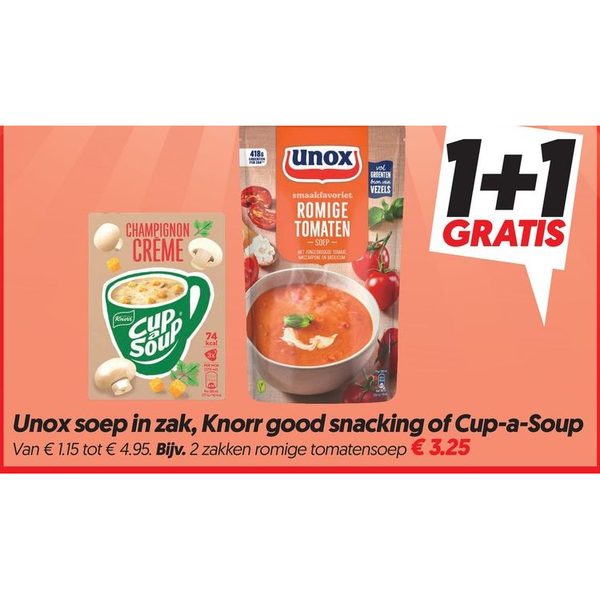 Unox soep in zak, Knorr good snacking of Cup-a-Soup