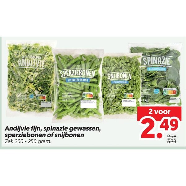 Andijvie, spinazie, sperziebonen of snijbonen