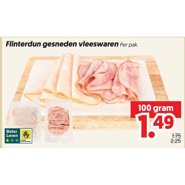 Flinterdun gesneden vleeswaren