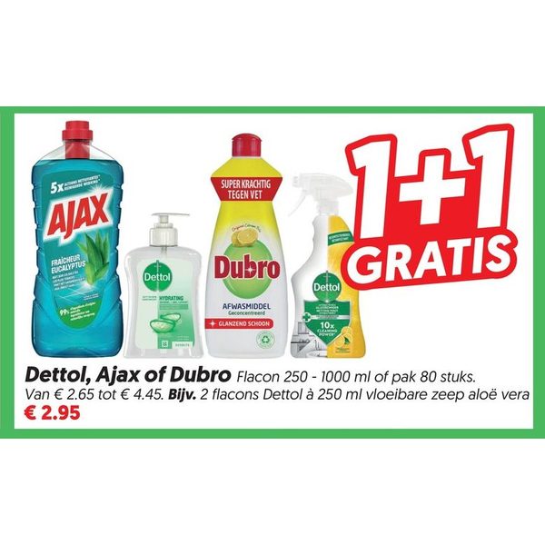 Schoonmaakmiddelen (Dettol, Ajax of Dubro)