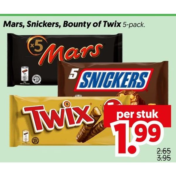Mars, Snickers, Bounty of Twix